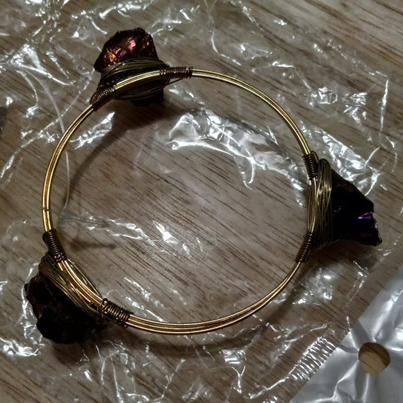 NEW!!! Purple Druzy Stone Gold-Tone Wired Cuff Bracelet w/Free Shipping!! - Picture 11 of 12